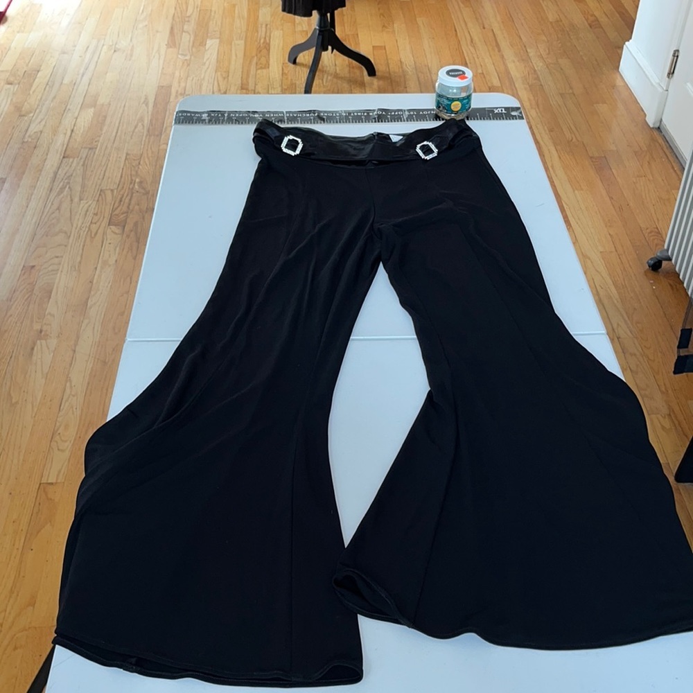 Cache size 12 black formal wide leg  pants satin trim rhinestone details